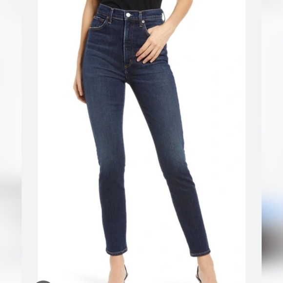 Agolde Pinch Waist High Rise Jeans In Dark Wash Non-distressed 26 Slim Ankle - Picture 1 of 7
